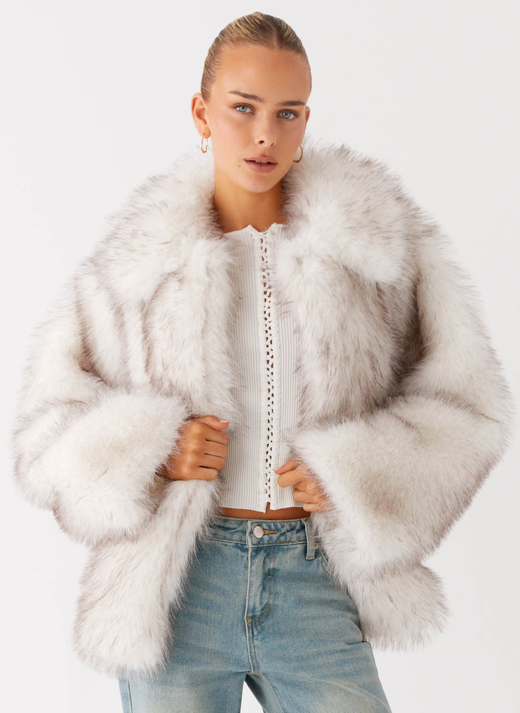 Novera Faux Fur Jacket - White Grey – Peppermayo Canada