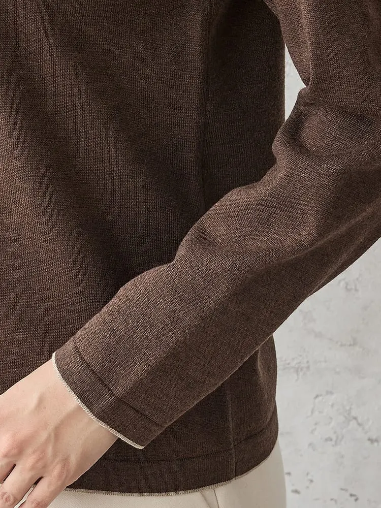 D．ブラウン ソフト配色カーディガン オフホワイト/ブラック/ブラウン