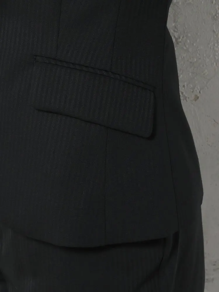 ブラック シルク混 スーツ ジャケット シャドーストライプ ネイビー