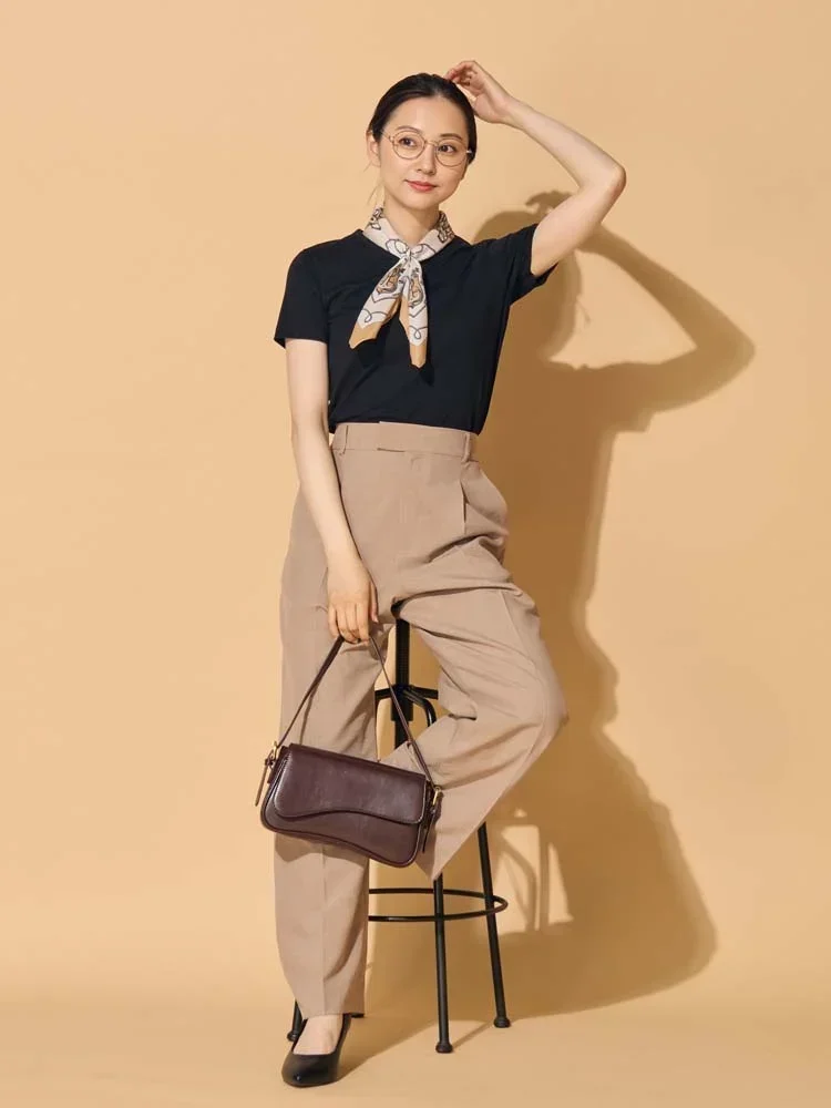 ブラウン系 リネン調メランジスーツ ワイドパンツ ブラウン/ネイビー