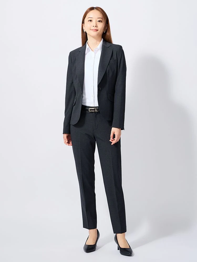 M．グレー スマ美スーツ テーパードパンツ ネイビー/グレー | P.S.FA