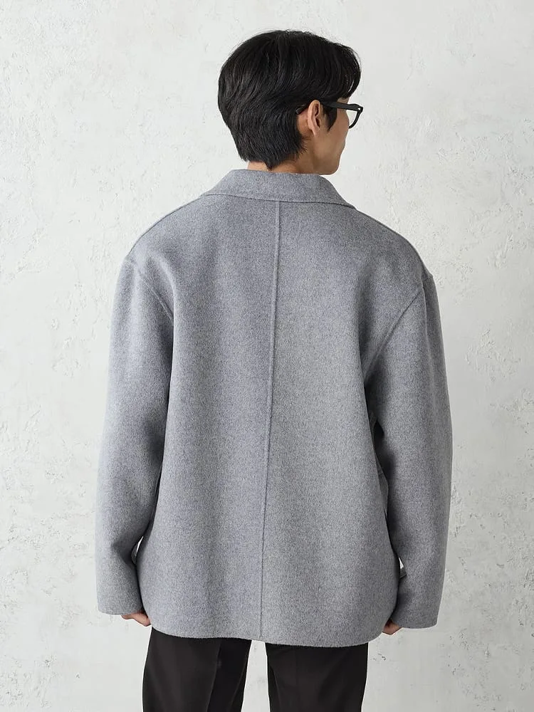 L．グレー ウール ダブルフェイスカバーコート グレー/ネイビー