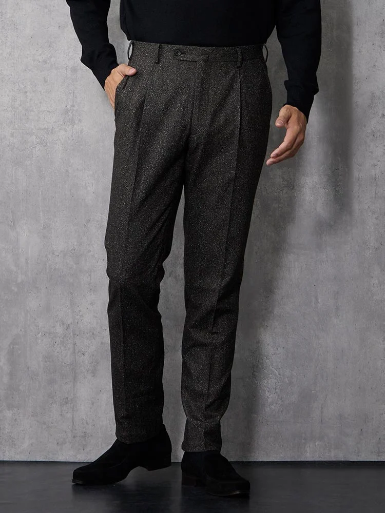 ブラウン TRANS CONTINENTS シルク混ホームスパン セットアップパンツ