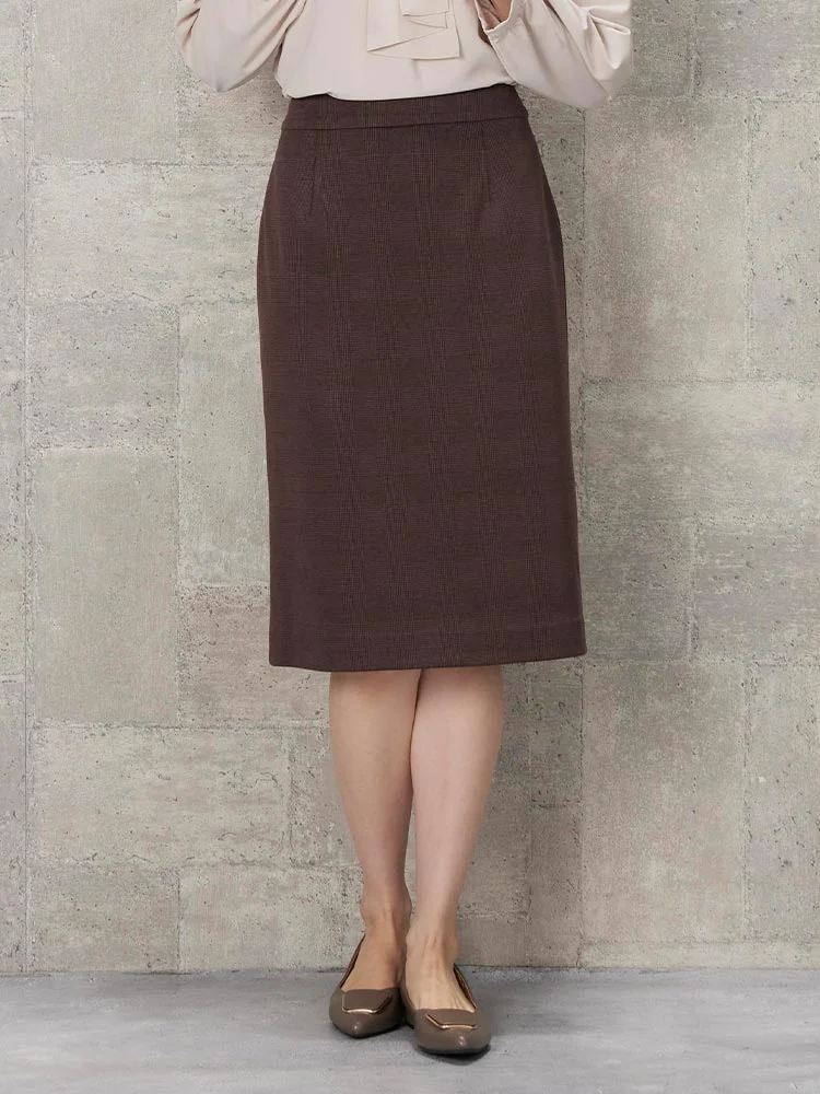 ネイビー ジャージタックスカート チェック柄 ブラウン/ネイビー