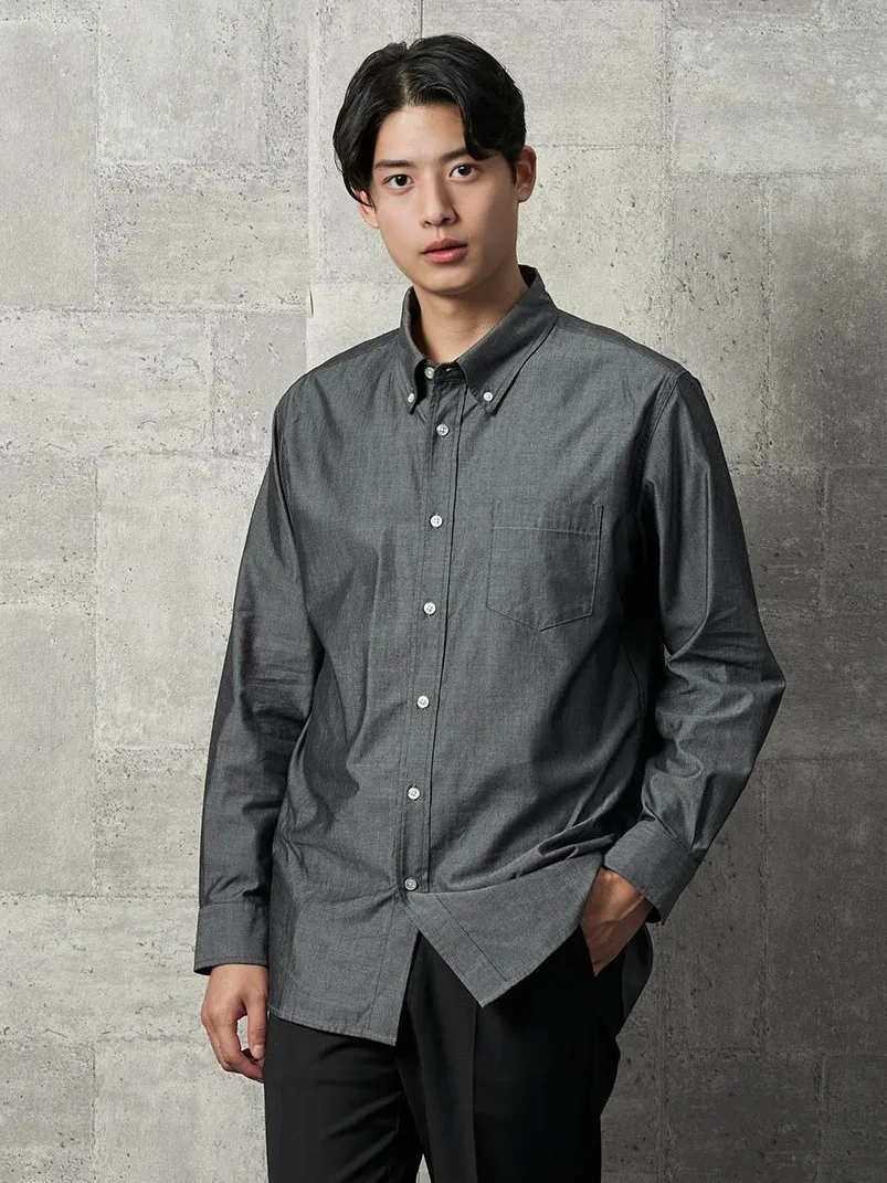 ブラック TRANS CONTINENTS シャンブレー ボタンダウンシャツ ブラック