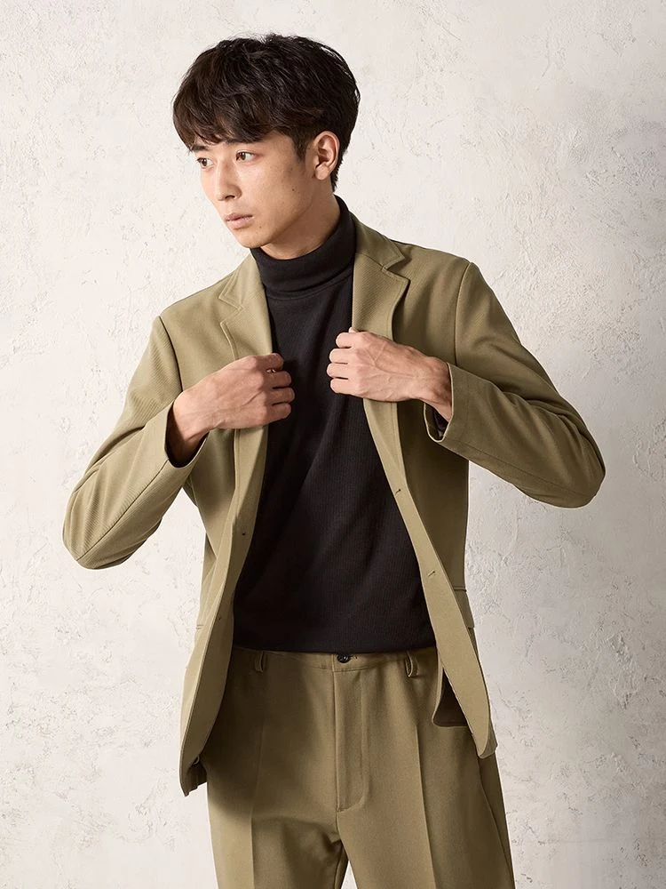 ブラウン TOKYO RUN カラーストレッチ セットアップジャケット