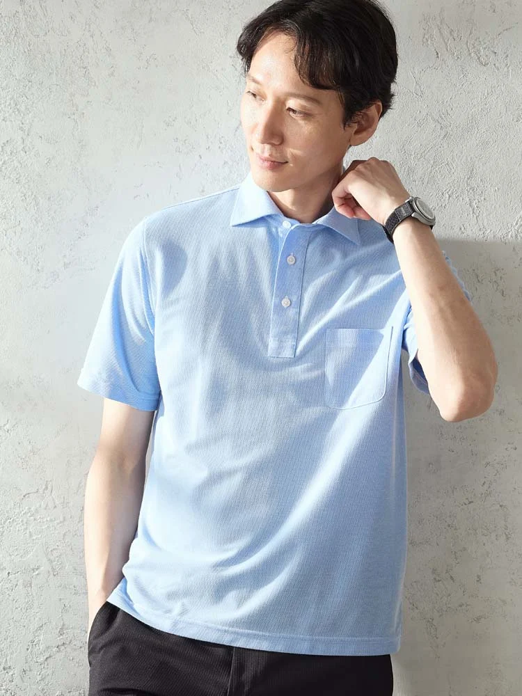 S．ブルー TRANS CONTINENTS プレーンポロシャツ ホワイト/サックス