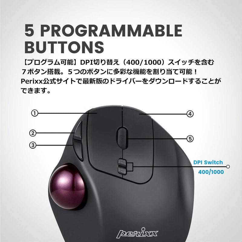 PERIMICE-717 ワイヤレストラックボールマウス – Perixx Japan