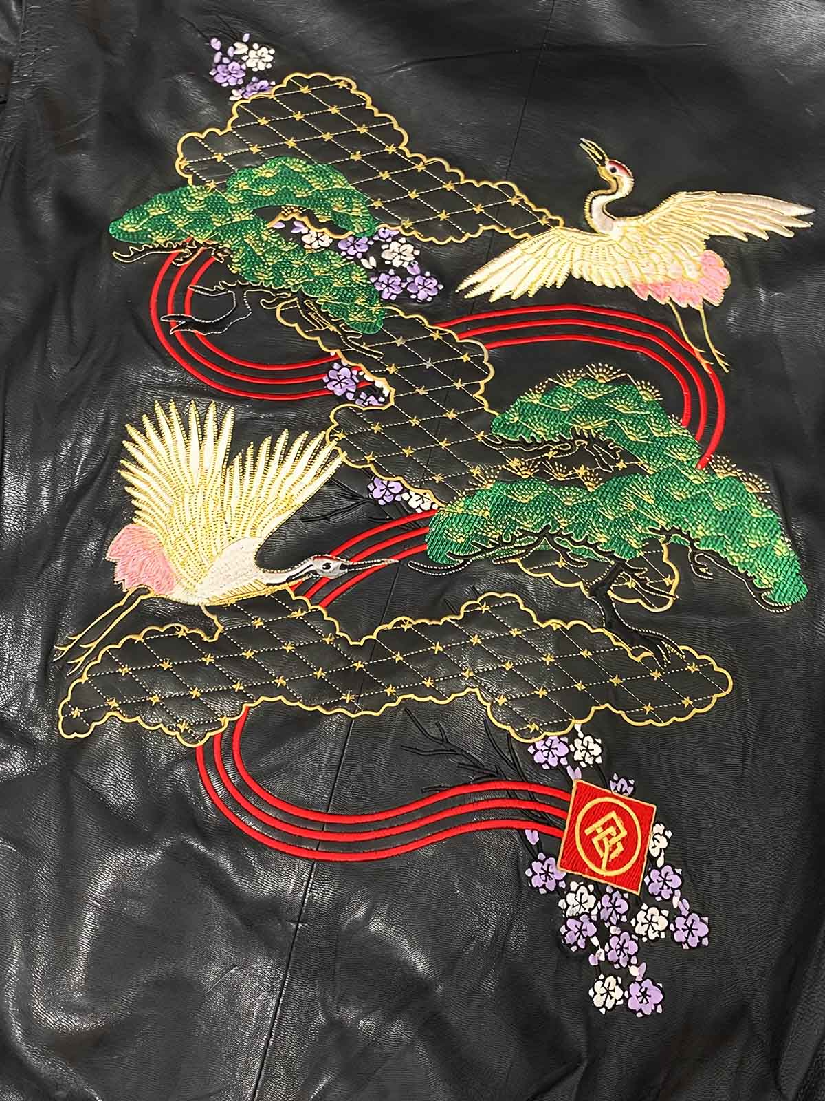 予約】万針刺繍 鶴図 羊革 スカジャン -PESSOA CLUB