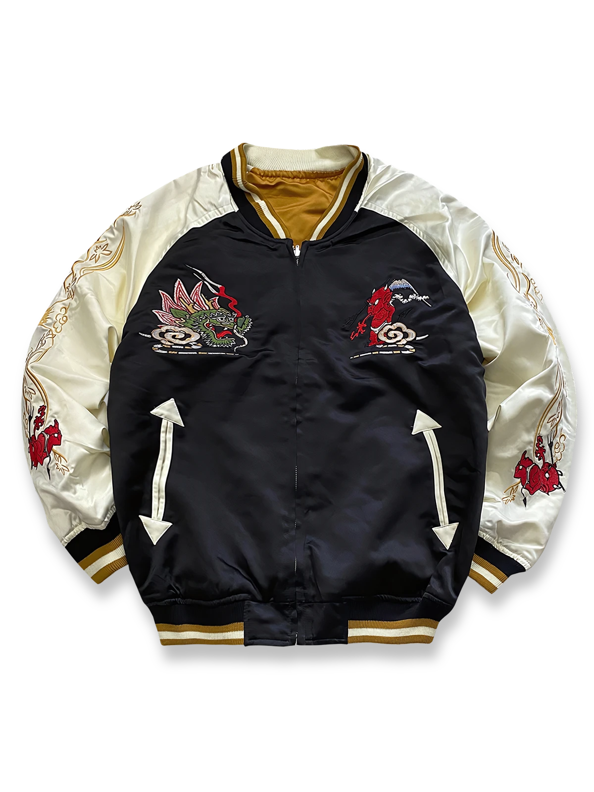 リバーシブル シルクタトゥーシンガー刺繍 スカジャン -PESSOA CLUB