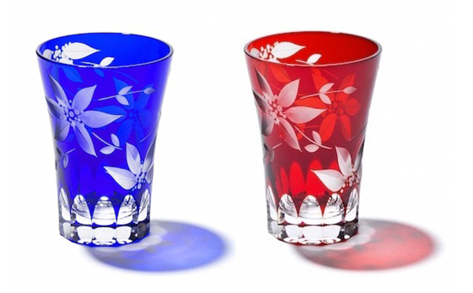 江戸切子 タンブラー 鉄線 ペア 瑠璃 赤 玻璃匠山田硝子 切子 グラス