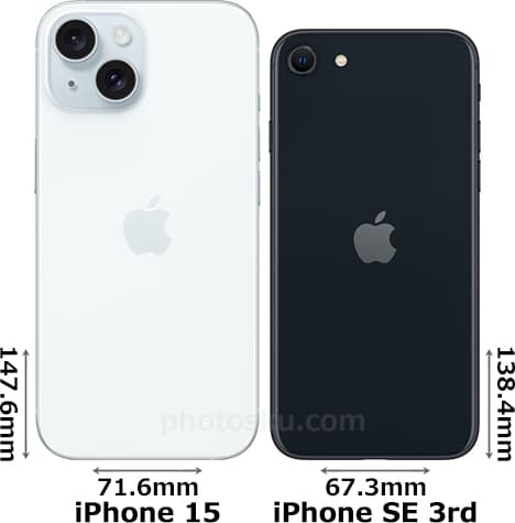 iPhone 15」と「iPhone SE 3rd」の違い - フォトスク