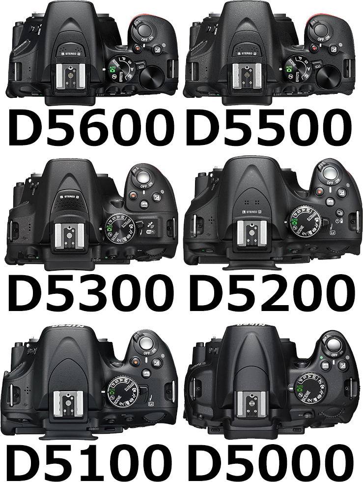 D5000シリーズ(D5600、D5500、D5300、D5200、D5100、D5000)の違い