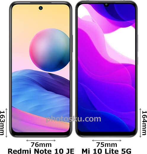 Redmi Note 10 JE」と「Mi 10 Lite 5G」の違い - フォトスク