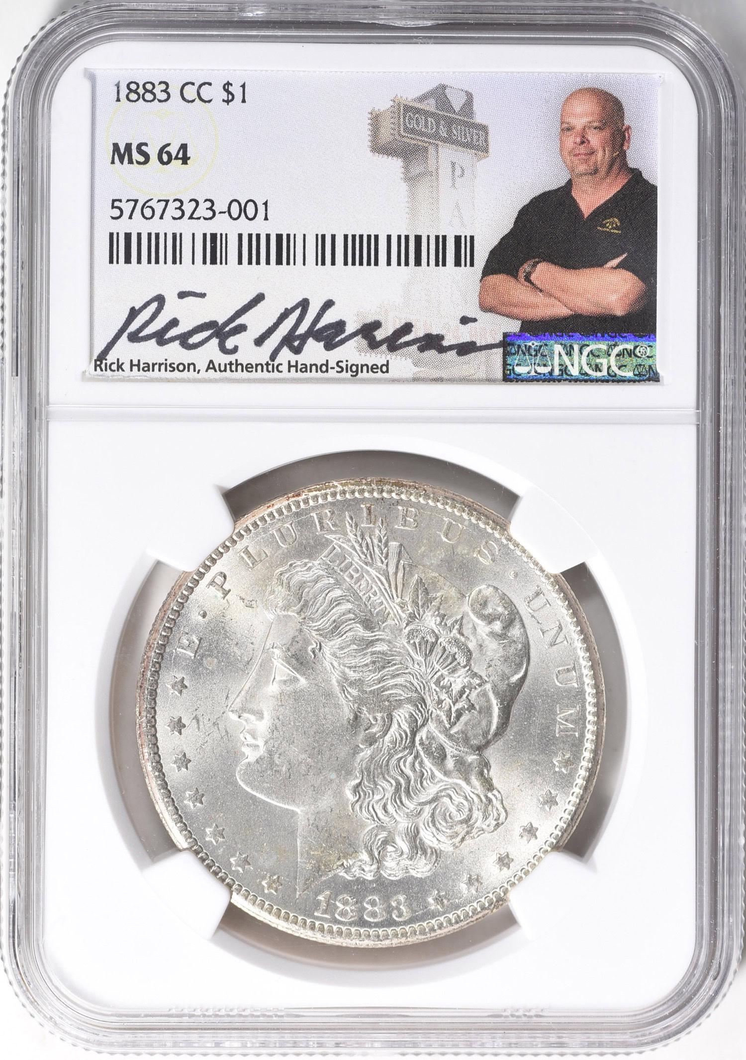 1883-CC Morgan Silver Dollar NGC MS-64 (Rick Harrison Signed Label
