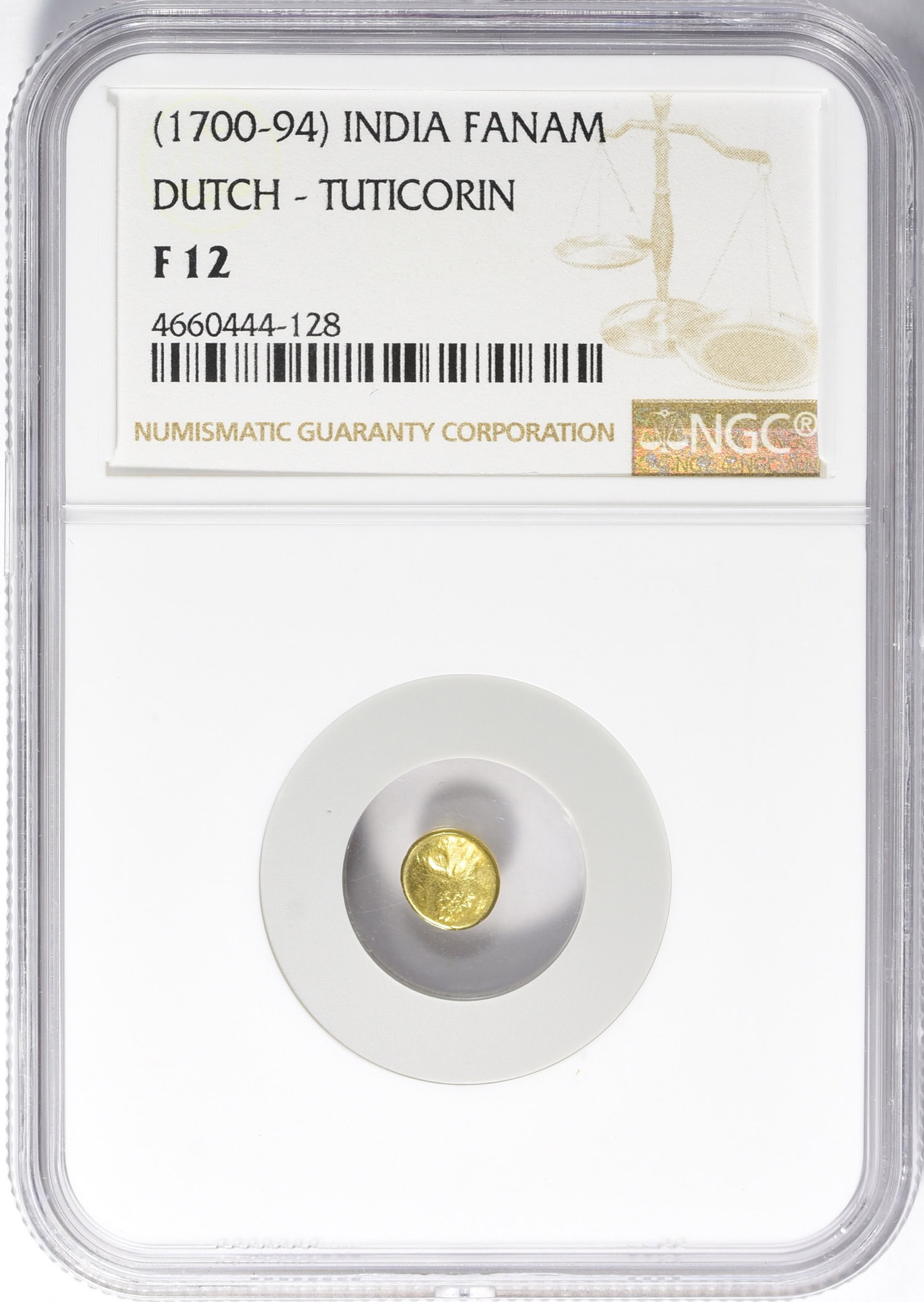 India - Tuticorin ND (1700-94) Gold Fannam Fr-1517 NGC F-12 | NGC