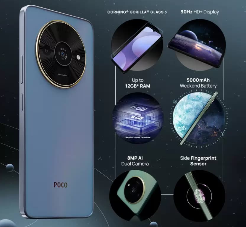 POCO C61 発表、Helio G36搭載の6.71インチ廉価スマートフォン