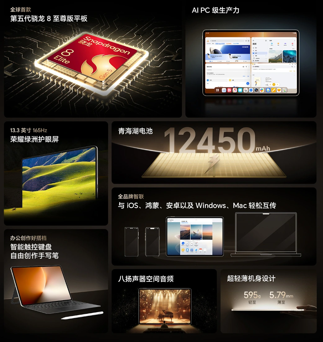 HONOR MagicPad 3 Pro 発表、Snapdragon 8 Elite Gen 5搭載の13.3型