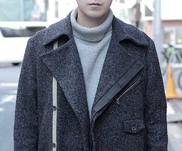 FRANK LEDERからヘリンボーンのモーターサイクルコート。 | andPheb