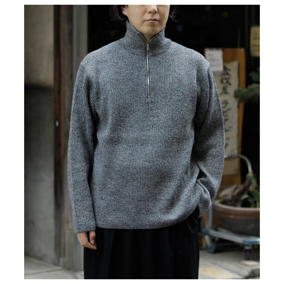 20%OFF セール バトナー BATONER ソリッド ウールリブハーフジップ