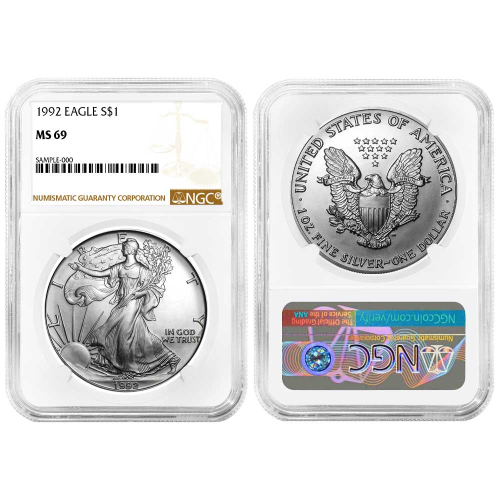 1992 $1 American Silver Eagle NGC MS69 Brown Label - Pinehurst Coins