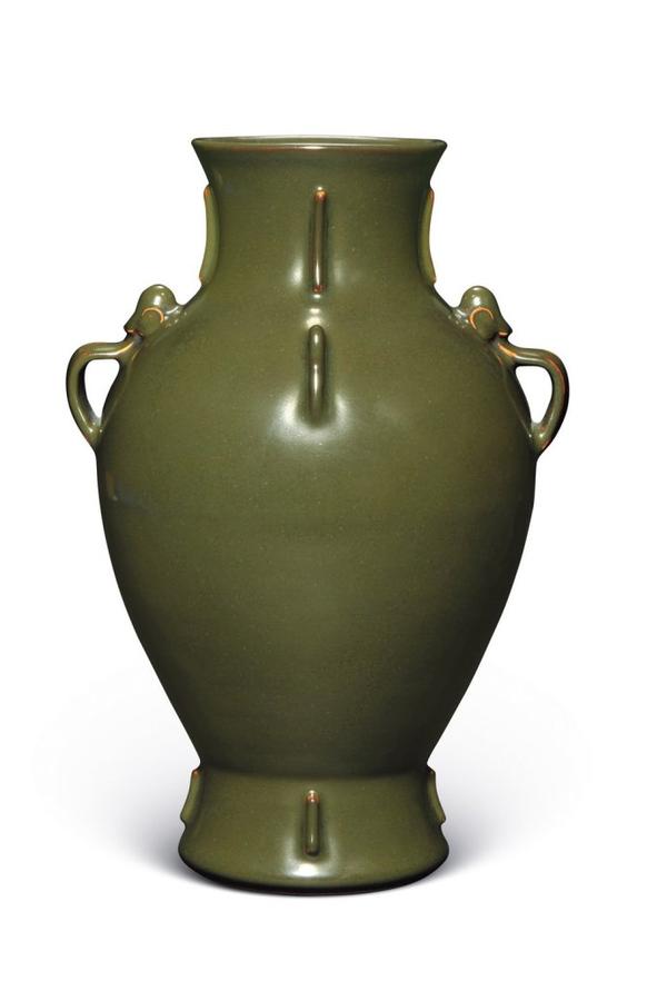 中国 古銅宣徳銅 龍波文 双耳瓶 D R4706