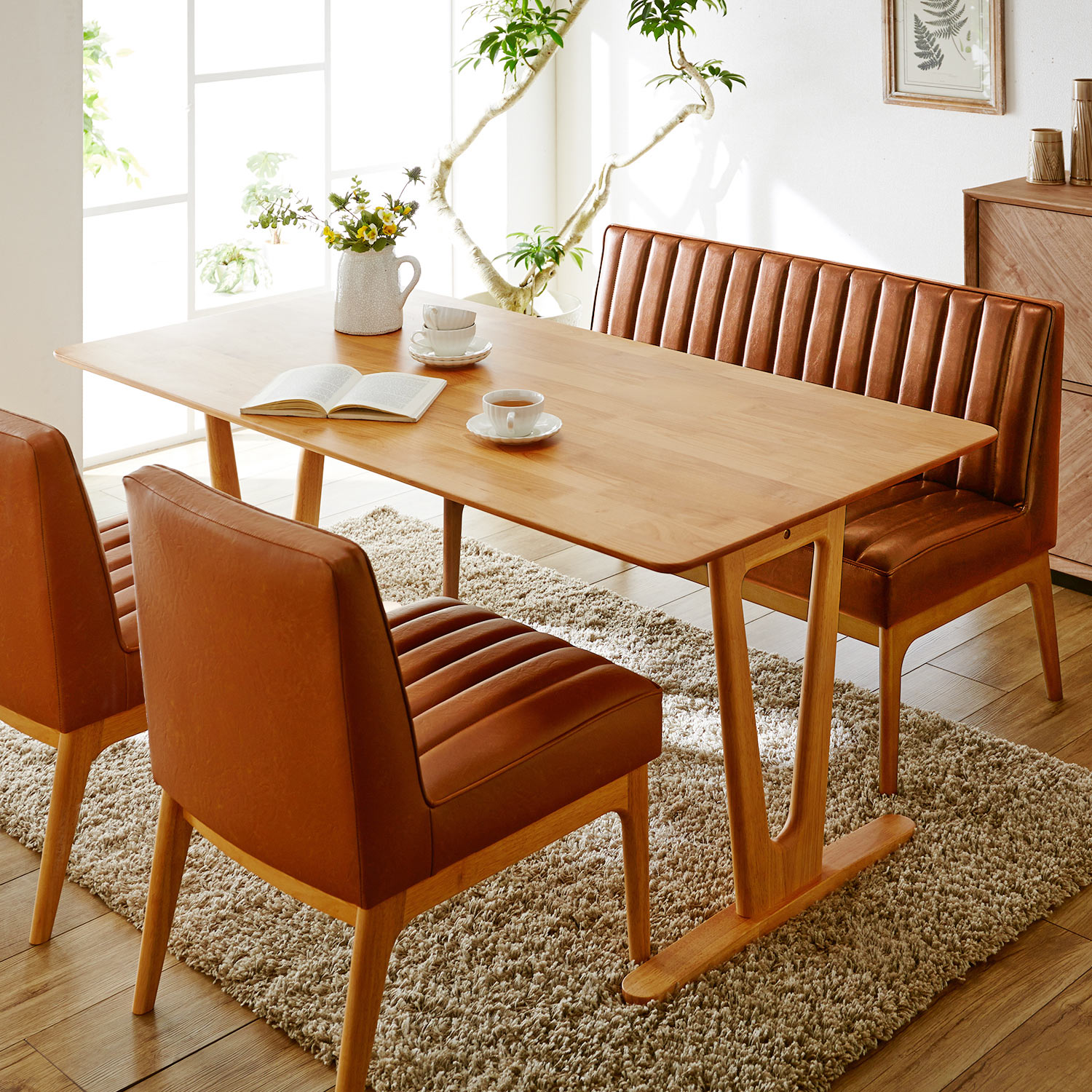 アルダー材のソファーダイニングテーブル（ダイニングテーブル/セット