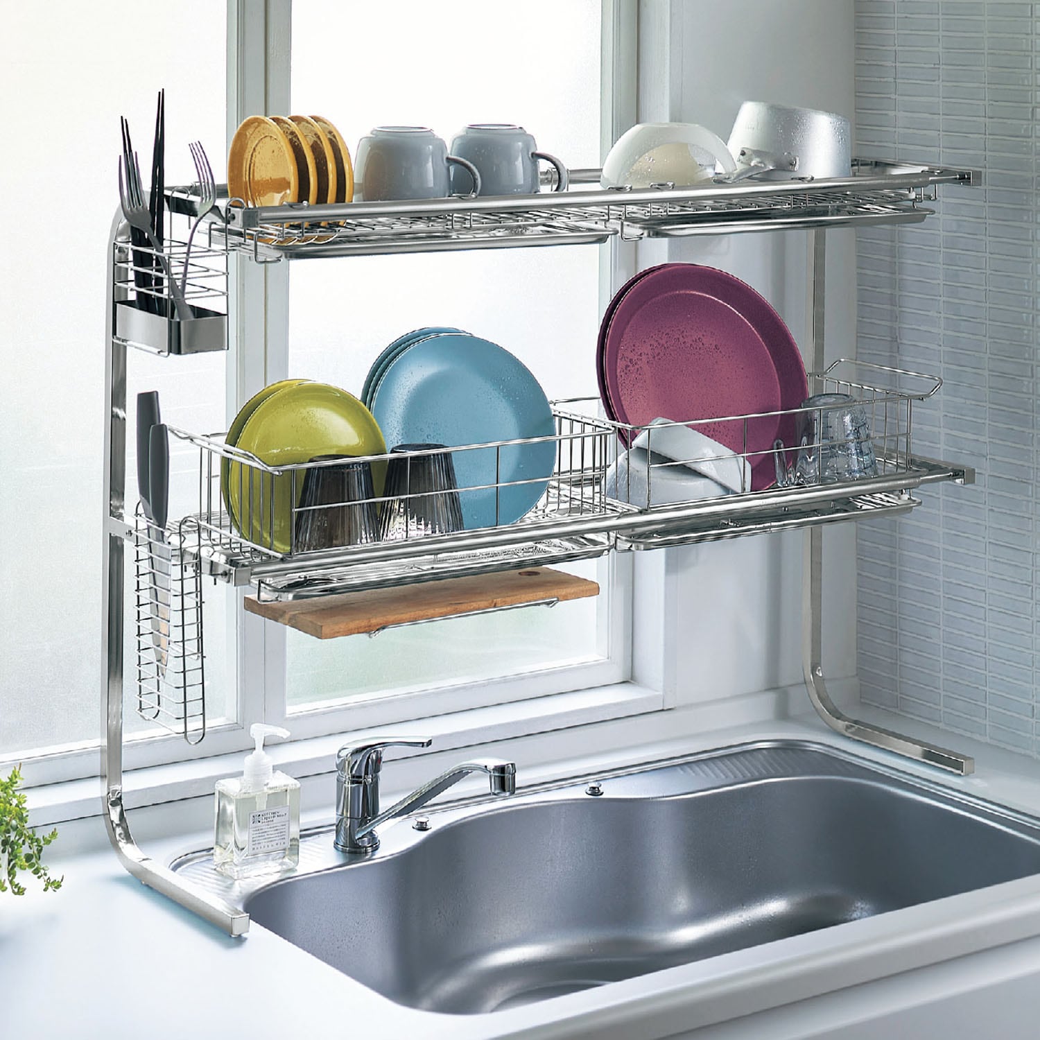 伸縮】シンク上ステンレス製水切りかご[日本製]（水切りカゴ/ラック