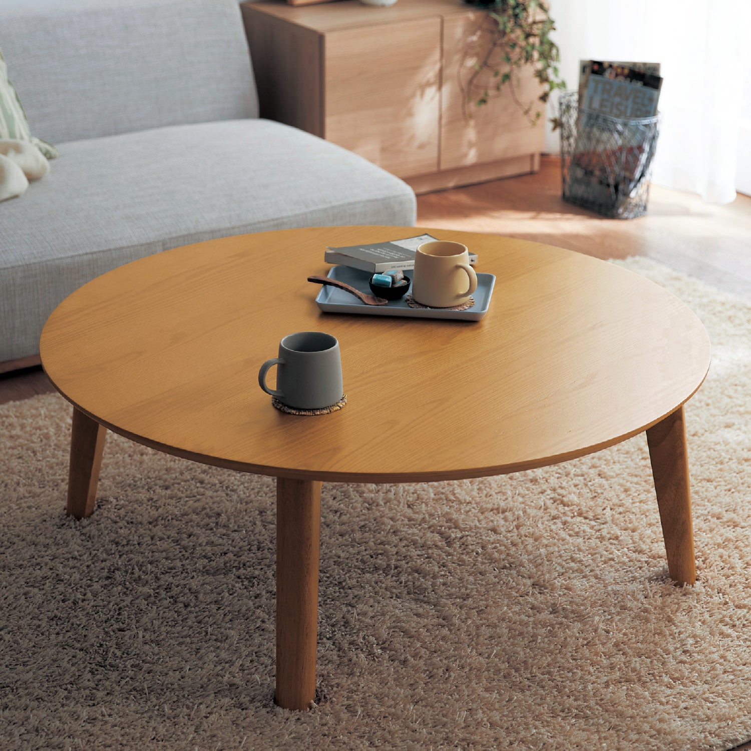 円形折りたたみリビングローテーブル（ローテーブル/センターテーブル