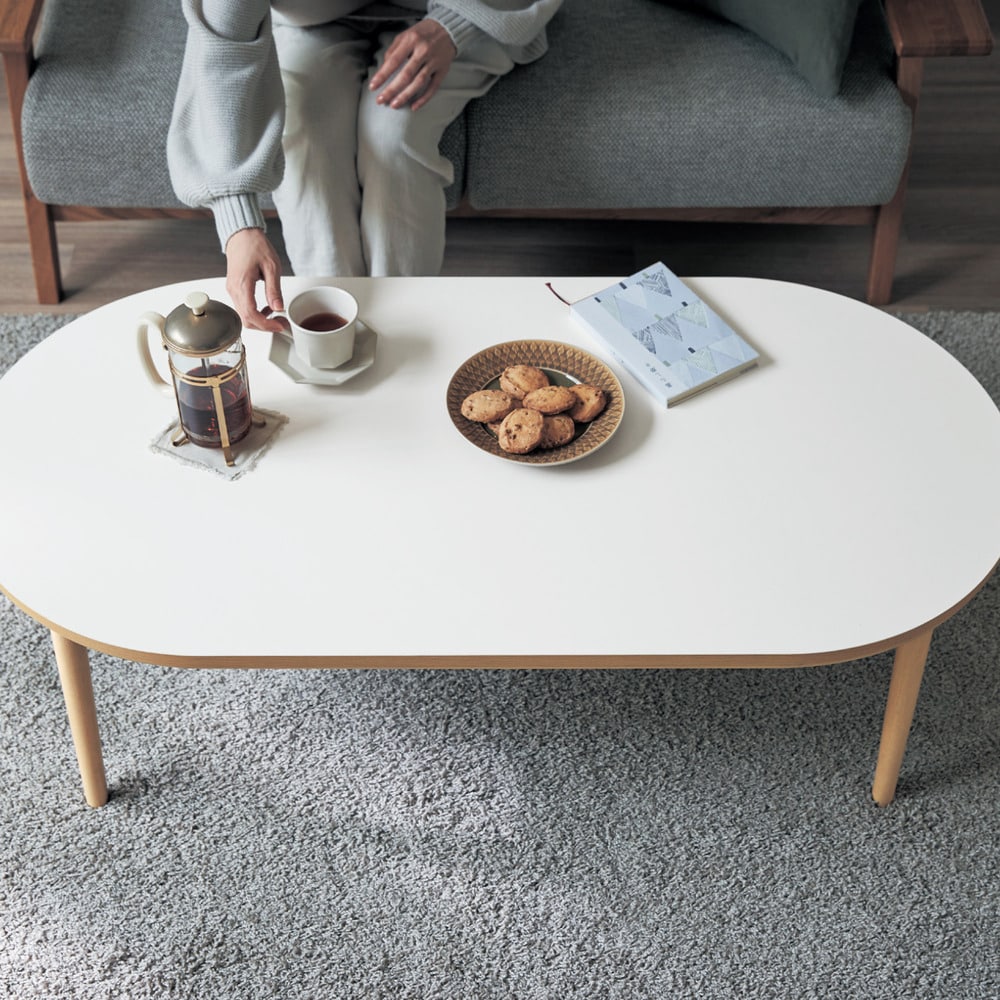 在庫限りのお買得】 シンプルナチュラルなリバーシブル楕円形こたつ