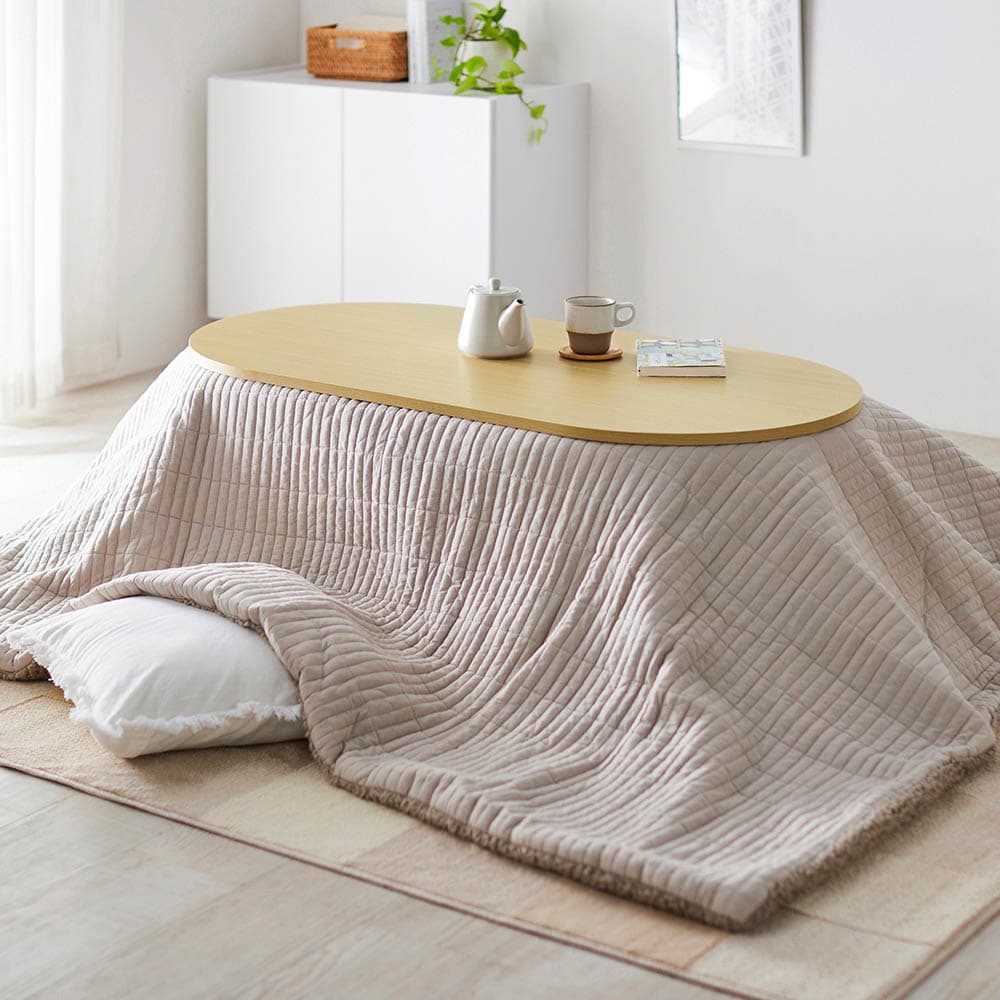 在庫限りのお買得】 シンプルナチュラルなリバーシブル楕円形こたつ