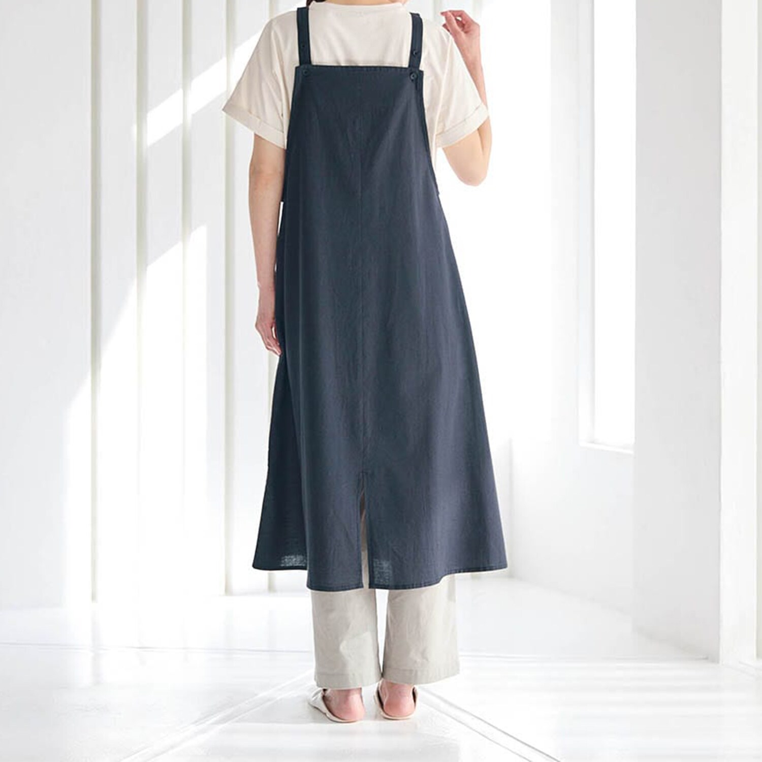 綿麻ワンピｰス風エプロン(ブルーリミテッド/Blue Limited.)｜通販の