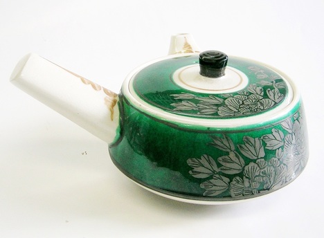 昭和レトロ 九谷焼 手描き銀彩牡丹 急須 500cc 錦園窯【通販/大きい