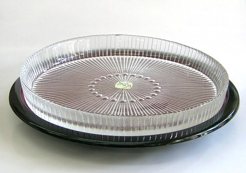 昭和レトロ カメイガラス 花帆立 手づくりガラス大皿回転オードブル