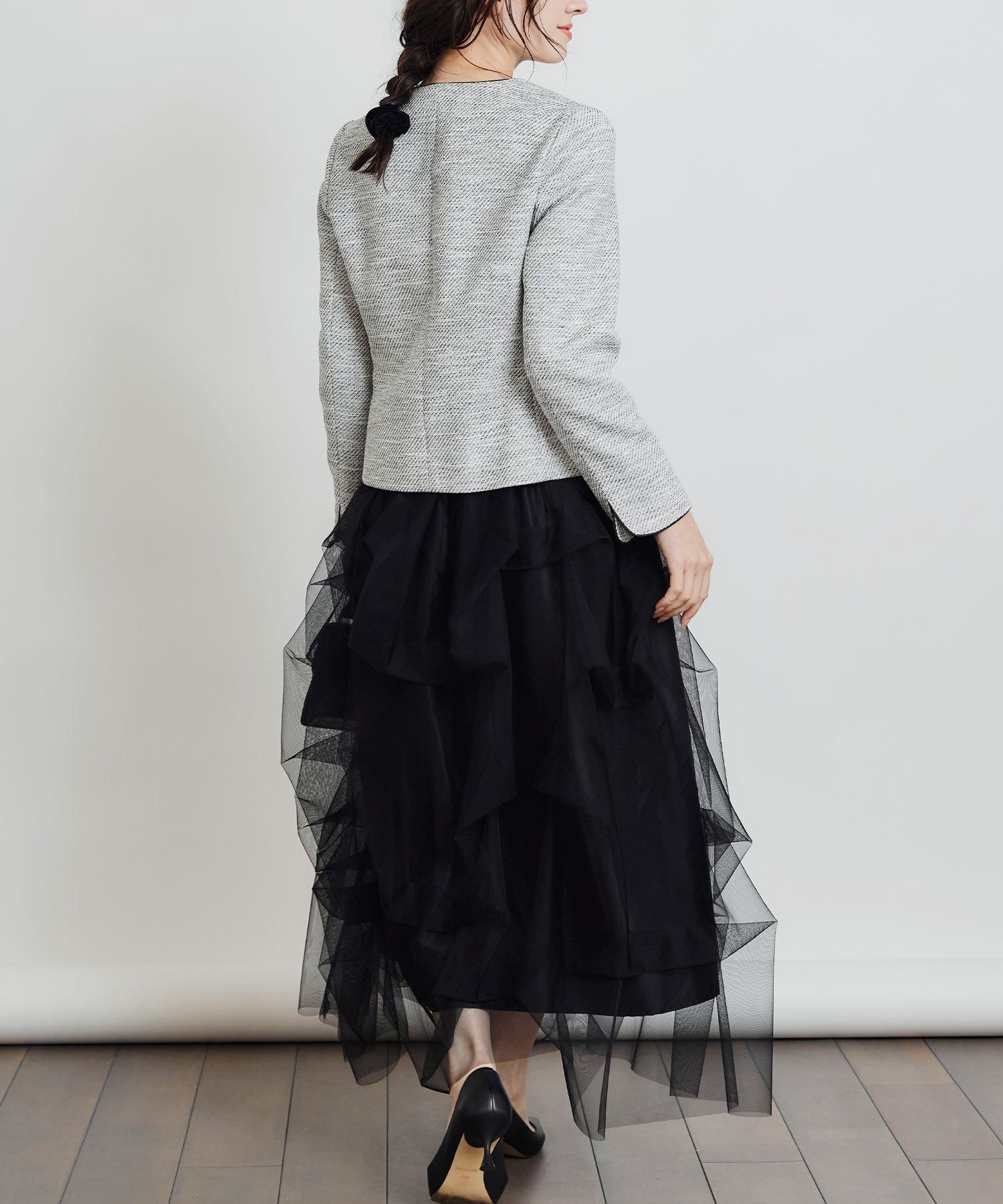 セットアップ可能】綾織りツイードノーカラージャケット | PICCIN