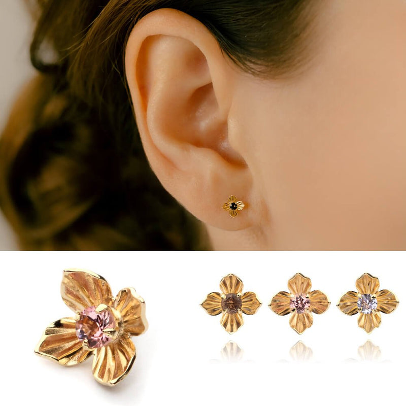 K10 フラワー ピアス クォーツ トルマリン タンザナイト 天然石 ピアス