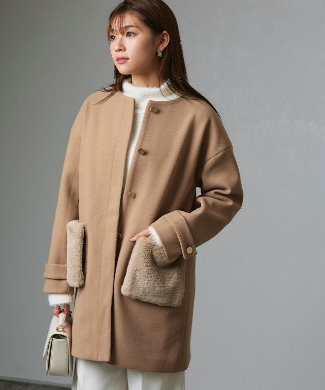 2wayファーポケットノーカラーコート【スピード配送】 | 【公式