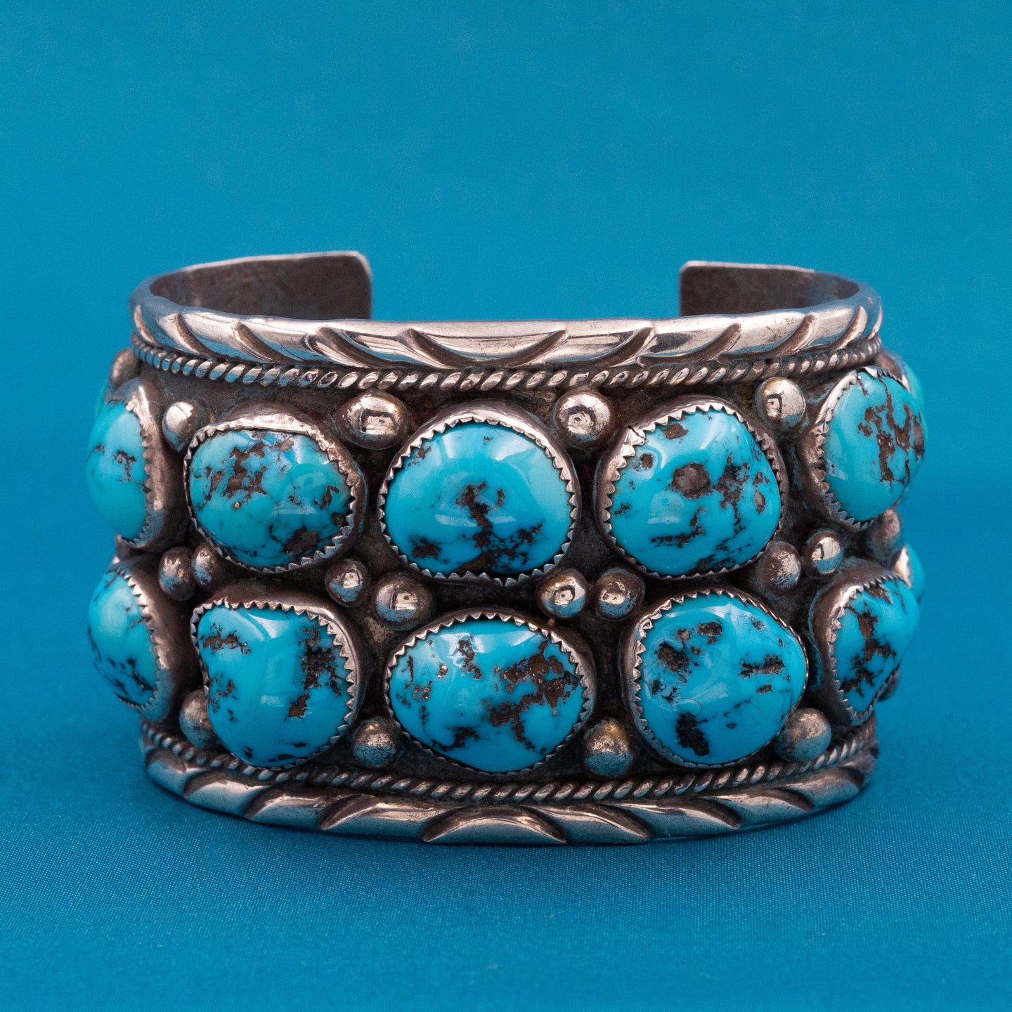 Lester Ortiz Navajo Sterling & Turquoise Cuff – Pippin Vintage Jewelry