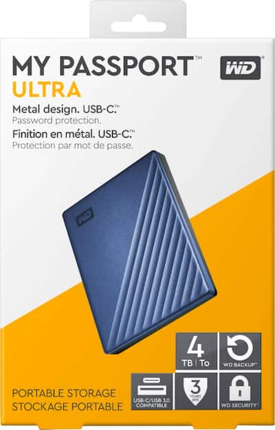 WD My Passport Ultra 4TB External USB 3.0 Portable Hard Drive Blue