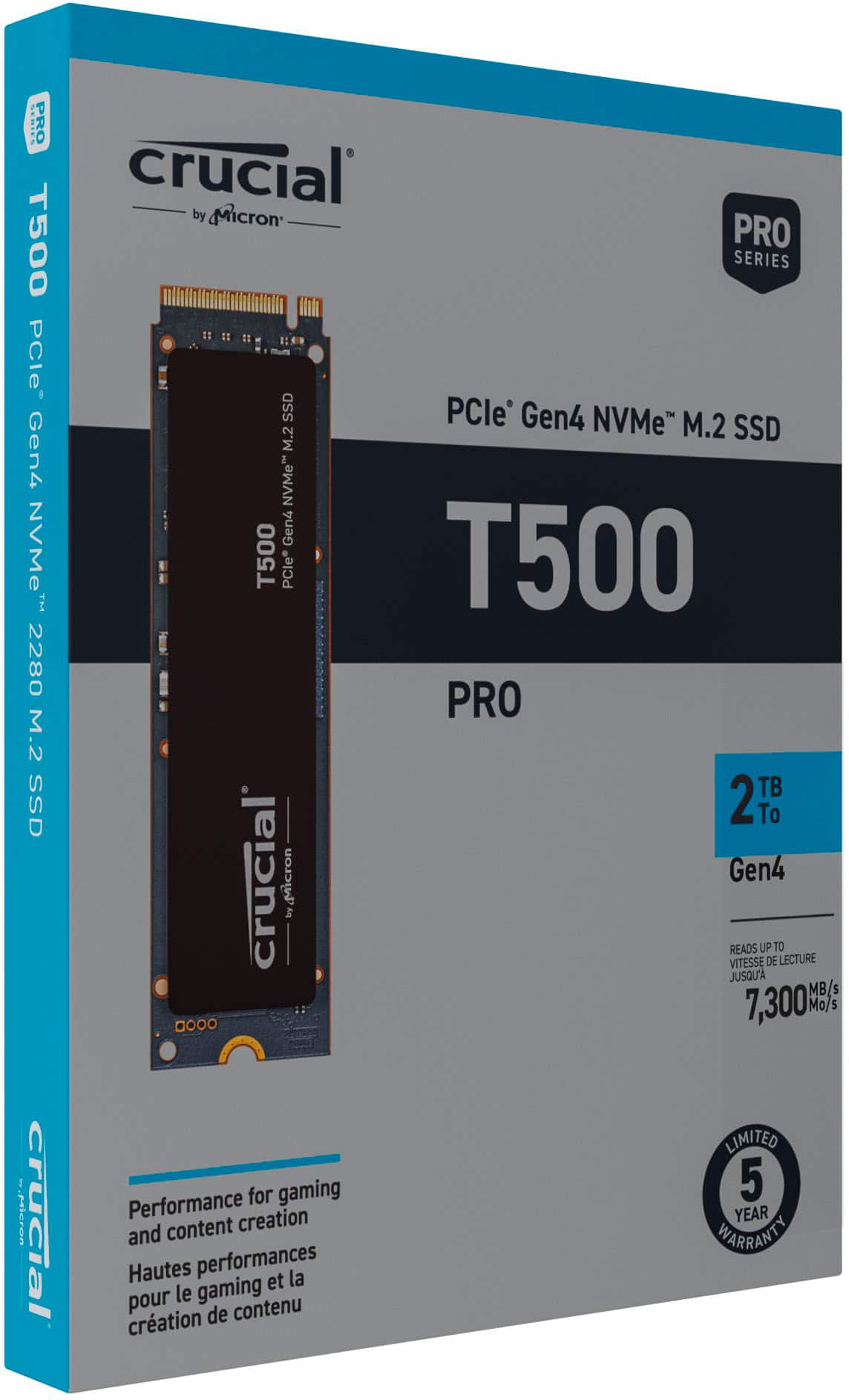 Crucial T500 2TB Internal SSD PCIe Gen 4 x4 NVMe M.2 with 3D TLC