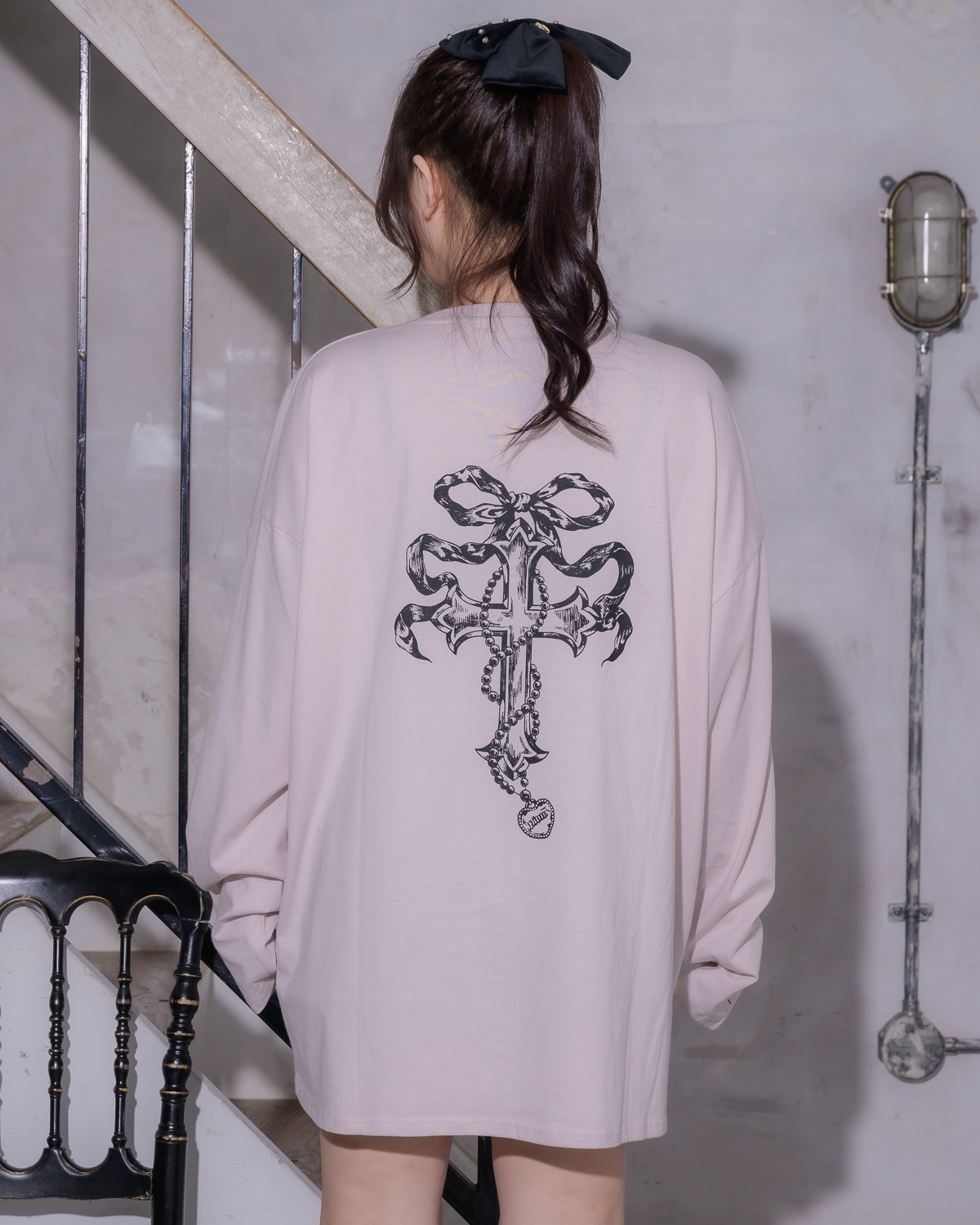 リボンクロスオーバーサイズロングTシャツ – pium