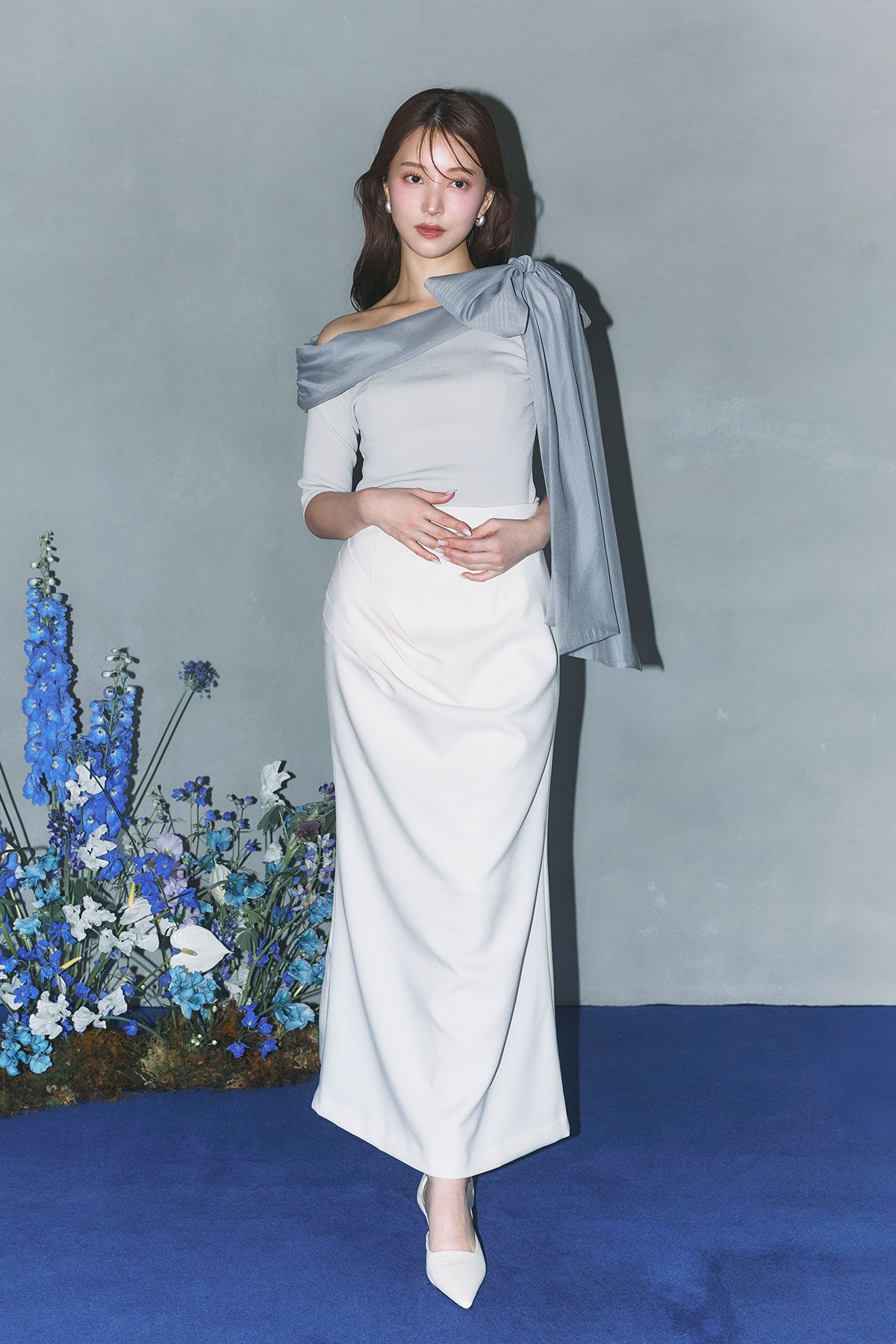 ボリュームリボンワンショルダーショートスリーブニット – poláura