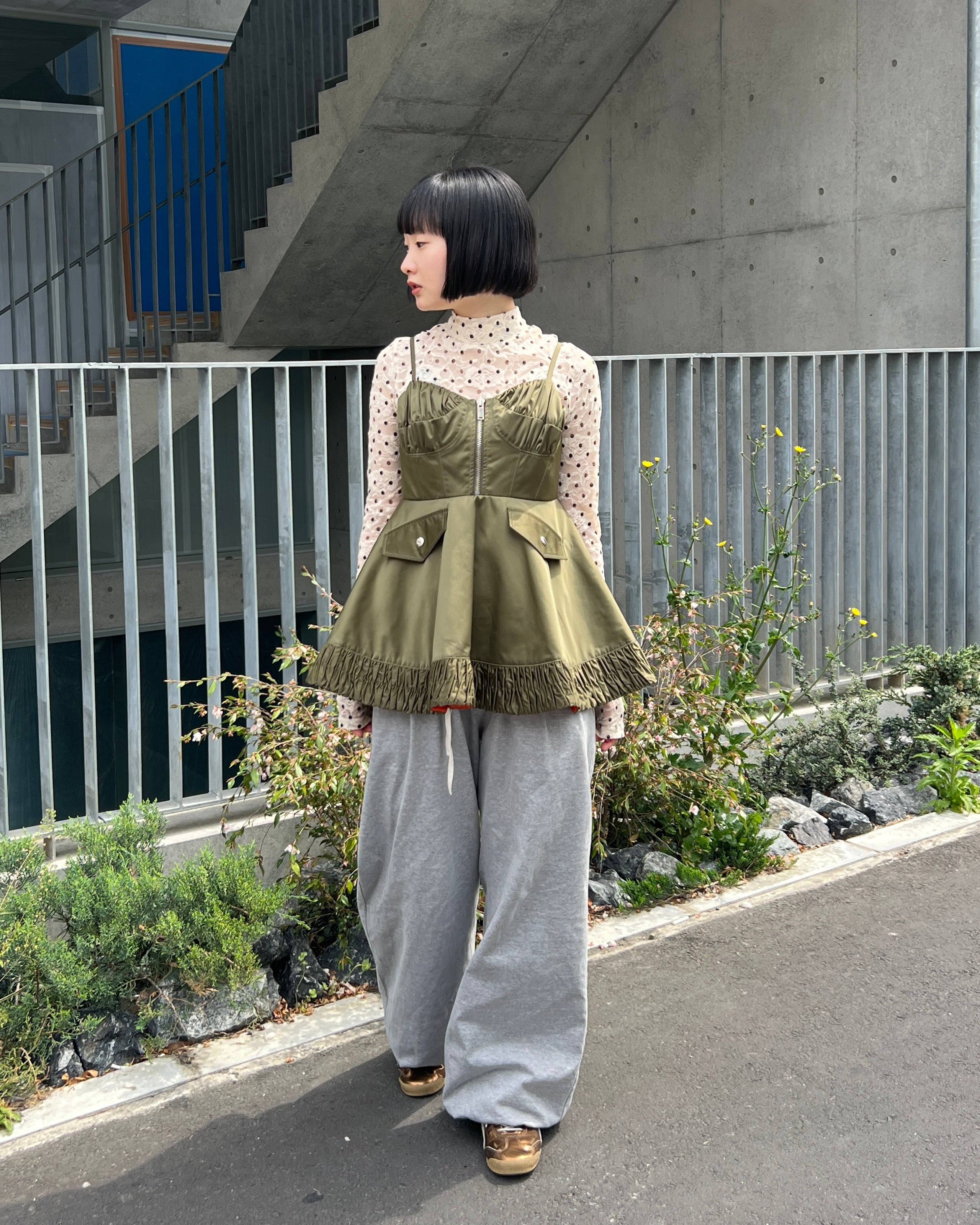 Dot lace see-through top (high neck)