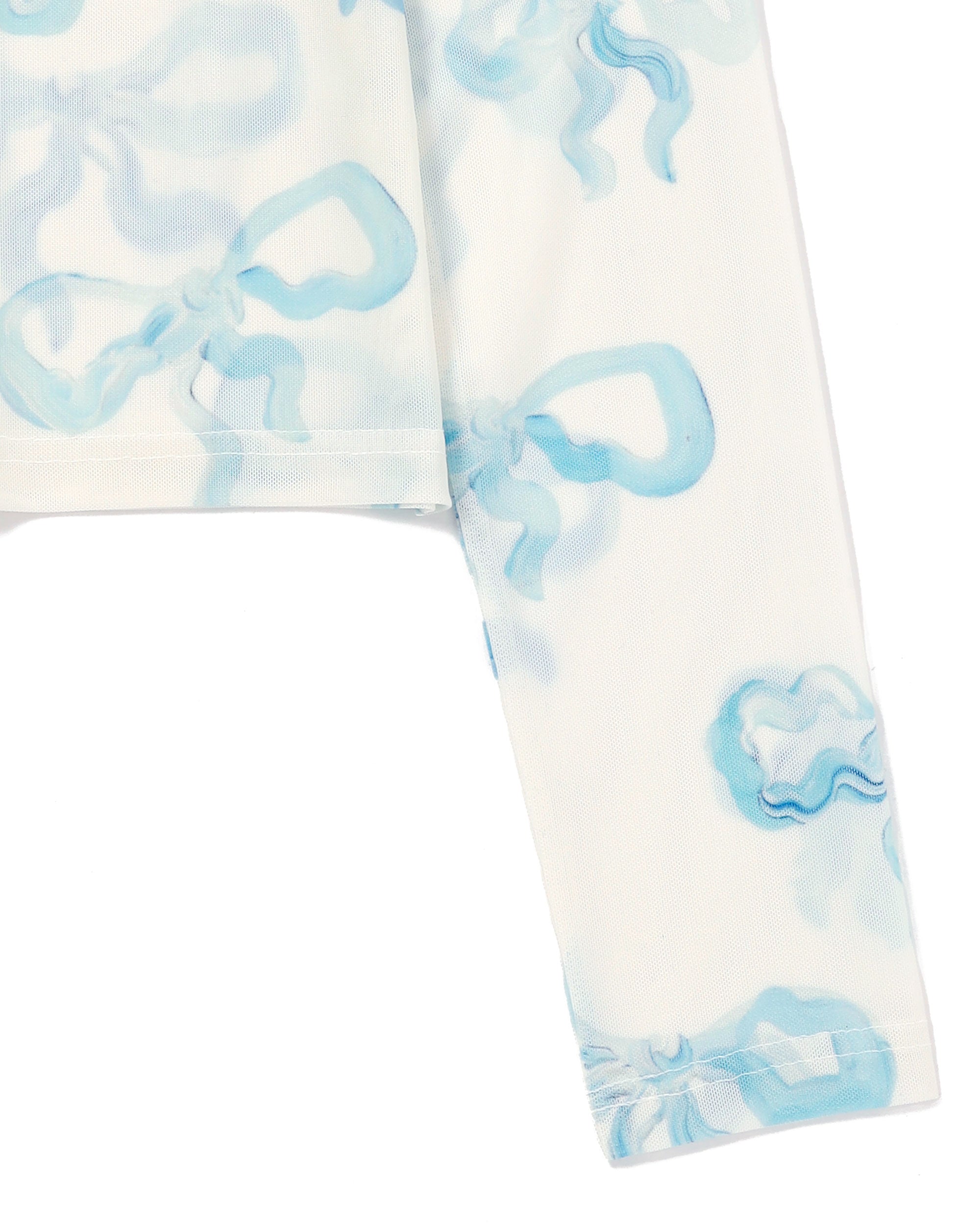 Baby blue ribbon see-through tops (High neck)