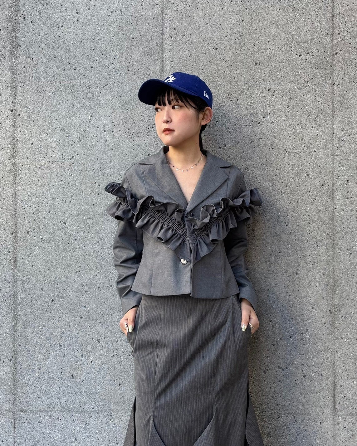 Gathered frill short jacket (gray)