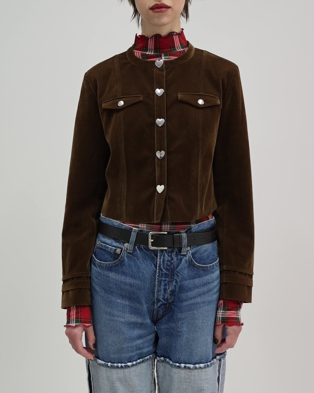 Heart button velvet jacket