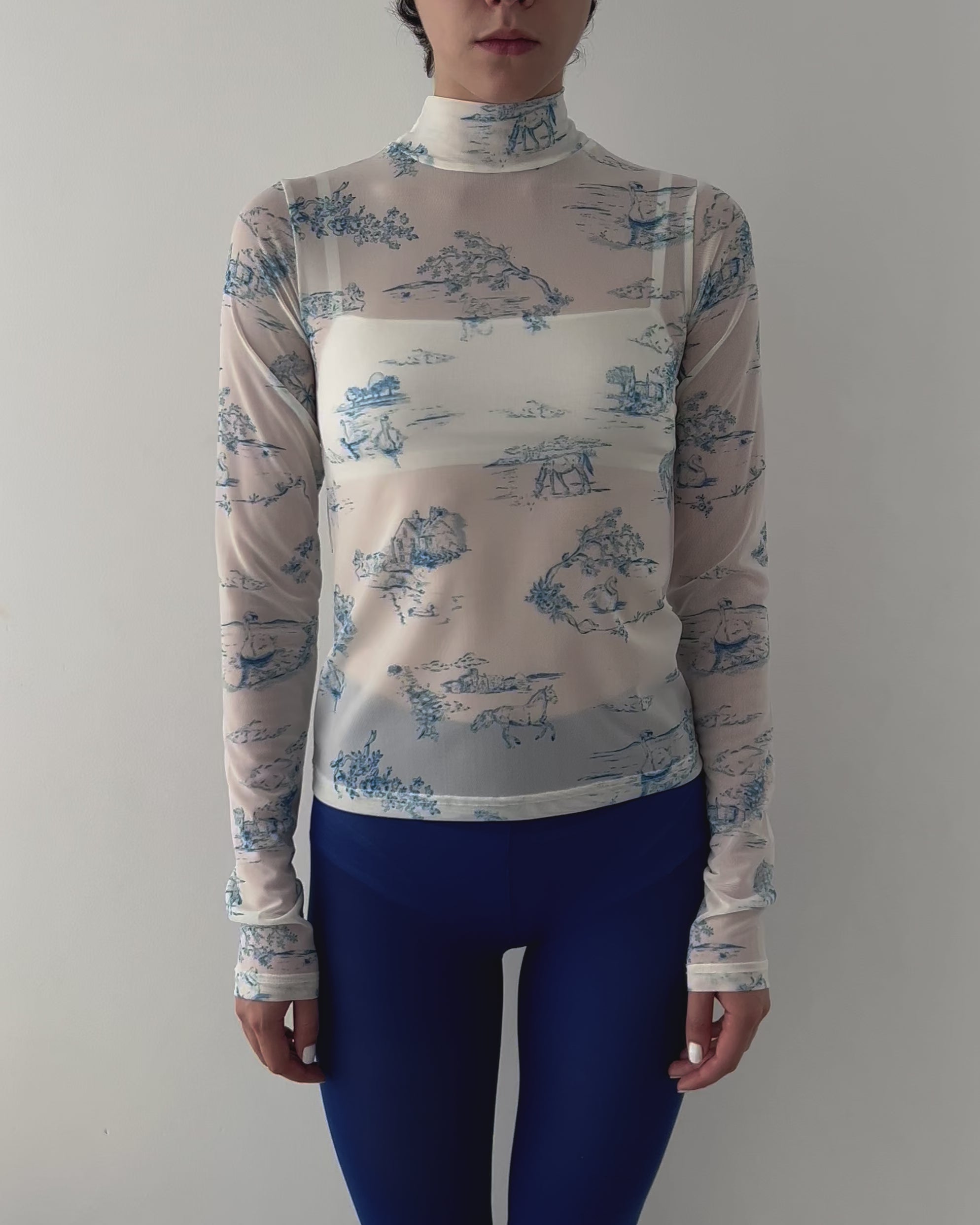 Toile de Jouy see-through tops (High neck)