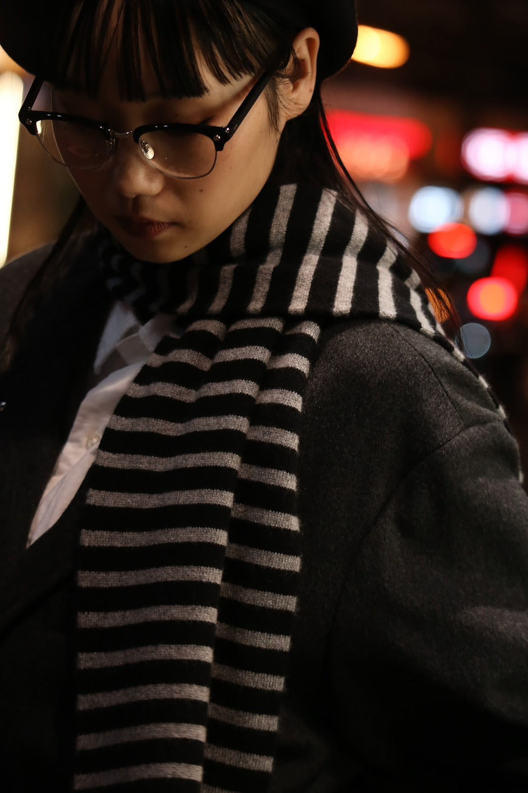 CASHMERE KNIT BORDER STOLE (BABY CASH)