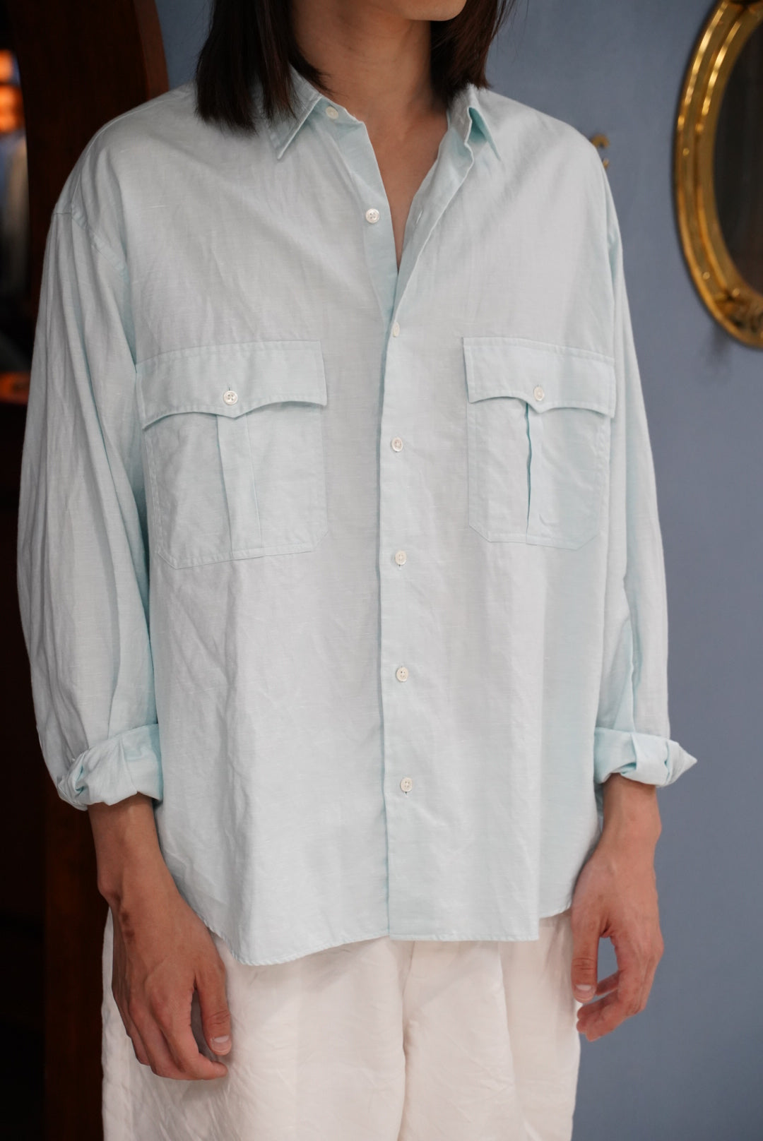 ROLL UP COTTON LINEN SHIRT (ALUMO)（ロール アップ コットン リネン
