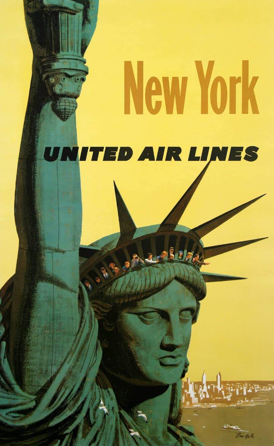 Original United Airlines New York Travel Poster 1960's by Stan